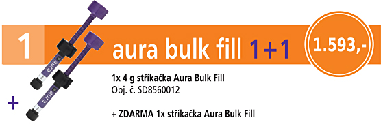 aura bulk fill 1+1 ZDARMA 1 x 4g stříkačka Aura Bulk Fill Obj. č. SD8560012 + ZDARMA 1x stříkačka Aura Bulk Fill Cena 1.593 Kč